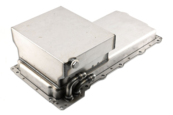 STEEL CHEVY GM LS ENGINES OIL PAN 7 QT 90 DEGREE FITTING - RAW