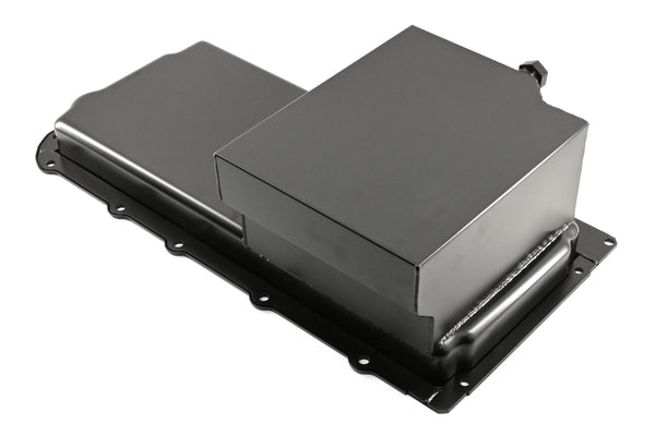 STEEL CHEVY GM LS ENGINES OIL PAN 7 QT 90 DEGREE FITTING - BLACK