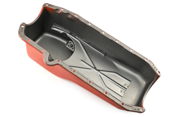 1980-85 CHEVY SMALL BLOCK 267-283-305-327-350 STOCK CAPACITY OIL PAN - ORANGE