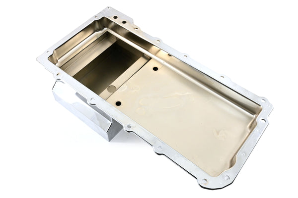 STEEL CHEVY GM LS ENGINES OIL PAN 7 QT 90 DEGREE FITTING - CHROME