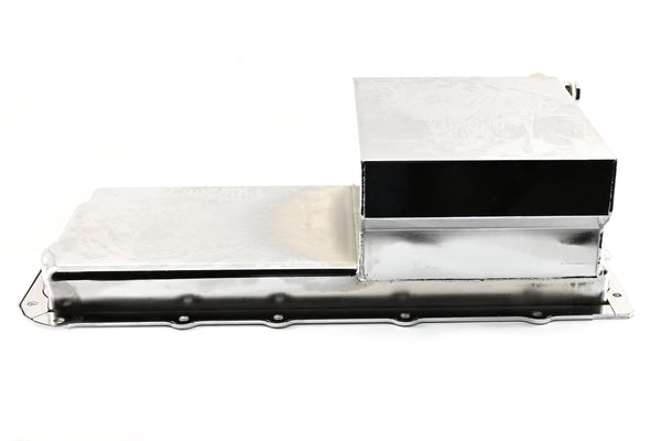 STEEL CHEVY GM LS ENGINES OIL PAN 7 QT 90 DEGREE FITTING - CHROME