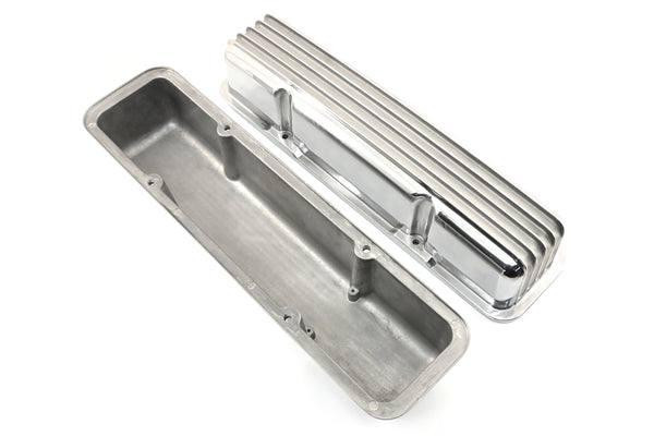 Aluminum Tall Valve Covers Fits 1958–86 Chevy Small Block 283 / 305 / 327 / 350 / 383 / 400 – Full Finned – No Holes – Polished Finish