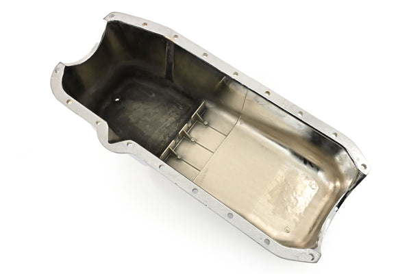 Aluminum Oil Pan – Fits 1980–1985 Chevy SB 283–350 – Stock 4‑Quart – Retro Finned – Chrome