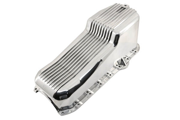 Aluminum Oil Pan – Fits 1980–1985 Chevy SB 283–350 – Stock 4‑Quart – Retro Finned – Polished