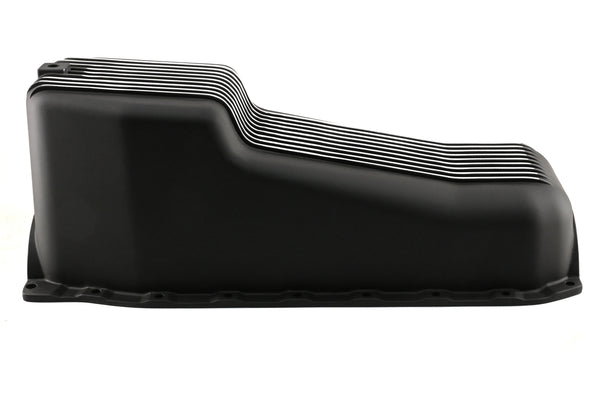 Aluminum Oil Pan – Fits 1986–2002 Chevy Small Block 262–400 – Retro Finned – Black Finish