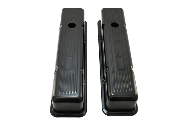 Tall Steel Valve Covers – Fits 1958–1986 Chevy Small Block 283‑305‑327‑350 (Stamped “350” Logo, 1 Hole Each) – Black Finish
