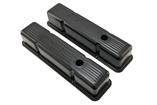 Tall Steel Valve Covers – Fits 1958–1986 Chevy Small Block 283‑305‑327‑350 (Stamped “350” Logo, 1 Hole Each) – Black Finish