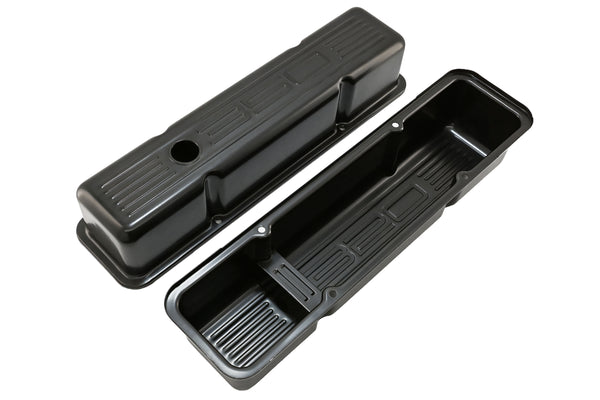 Tall Steel Valve Covers – Fits 1958–1986 Chevy Small Block 283‑305‑327‑350 (Stamped “350” Logo, 1 Hole Each) – Black Finish