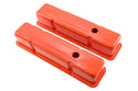 Steel Tall Valve Covers – Fits 1958–86 Chevy Small Block 283-400 – 1 Hole – Orange