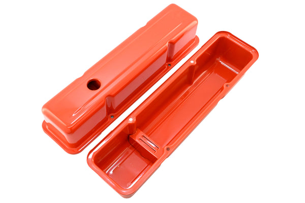 Steel Tall Valve Covers – Fits 1958–86 Chevy Small Block 283-400 – 1 Hole – Orange