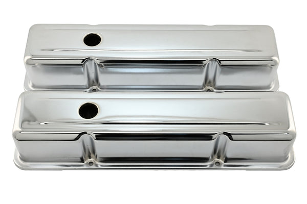 Steel Tall Valve Covers – Fits 1958–86 Chevy Small Block 283-400 – 1 Hole – Chrome