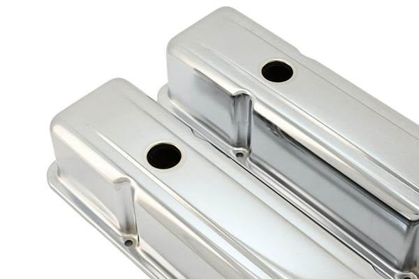 Steel Tall Valve Covers – Fits 1958–86 Chevy Small Block 283-400 – 1 Hole – Chrome