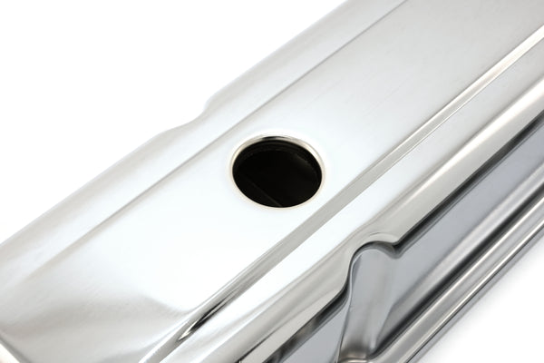 Steel Tall Valve Covers – Fits 1958–86 Chevy Small Block 283-400 – 1 Hole – Chrome