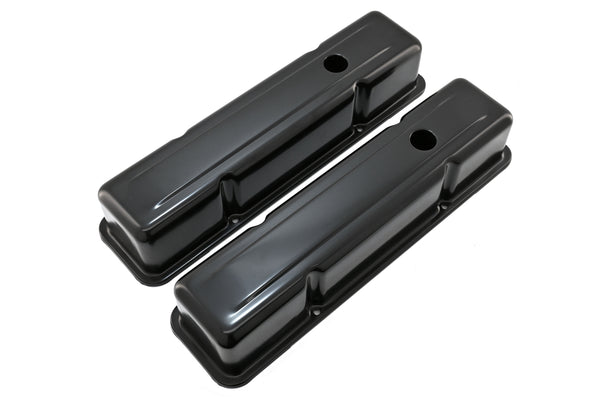 Steel Tall Valve Covers – Fits 1958–86 Chevy Small Block 283-400 – 1 Hole – Black