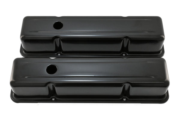 Steel Tall Valve Covers – Fits 1958–86 Chevy Small Block 283-400 – 1 Hole – Black