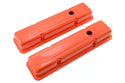 Steel Short Valve Covers – Fits 1958–86 Chevy SB 283-305-327-350-400 – Smooth – Orange