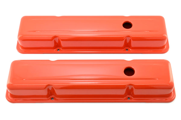 Steel Short Valve Covers – Fits 1958–86 Chevy SB 283-305-327-350-400 – Smooth – Orange