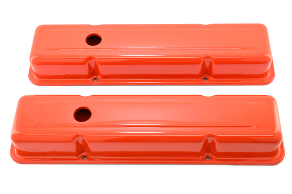 Steel Short Valve Covers – Fits 1958–86 Chevy SB 283-305-327-350-400 – Smooth – Orange