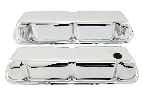 Steel Valve Covers Fits 1986–95 Ford 302 5.0L Fox‑Body Mustang – Smooth – 1 Hole & 1 No‑Hole – Chrome