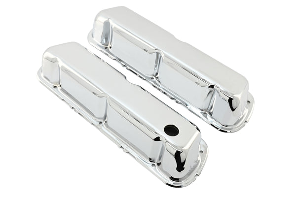 Steel Valve Covers Fits 1986–95 Ford 302 5.0L Fox‑Body Mustang – Smooth – 1 Hole & 1 No‑Hole – Chrome