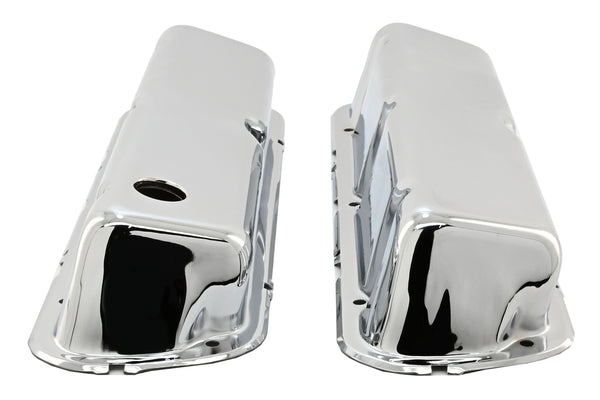 Steel Valve Covers Fits 1986–95 Ford 302 5.0L Fox‑Body Mustang – Smooth – 1 Hole & 1 No‑Hole – Chrome