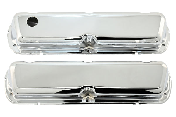 Steel Valve Covers Fits 1986–95 Ford 302 5.0L Fox‑Body Mustang – Smooth – 1 Hole & 1 No‑Hole – Chrome