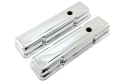 Steel Short Valve Covers – Fits 1958–86 Chevy SB 283-400 – Smooth – Chrome