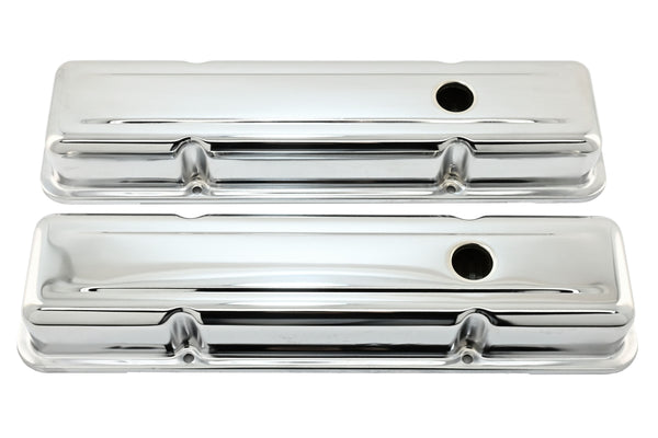 Steel Short Valve Covers – Fits 1958–86 Chevy SB 283-400 – Smooth – Chrome
