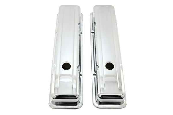 Steel Short Valve Covers – Fits 1958–86 Chevy SB 283-400 – Smooth – Chrome