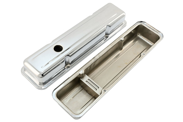 Steel Short Valve Covers – Fits 1958–86 Chevy SB 283-400 – Smooth – Chrome