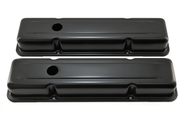 Steel Short Valve Covers – Fits 1958–86 Chevy SB 283-305-327-350-400 – Smooth – Black