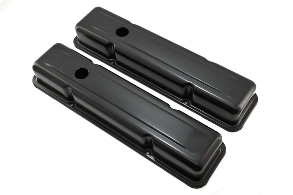 Steel Short Valve Covers – Fits 1958–86 Chevy SB 283-305-327-350-400 – Smooth – Black
