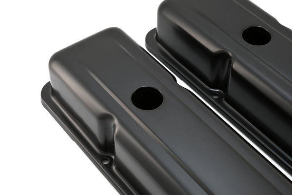 Steel Short Valve Covers – Fits 1958–86 Chevy SB 283-305-327-350-400 – Smooth – Black