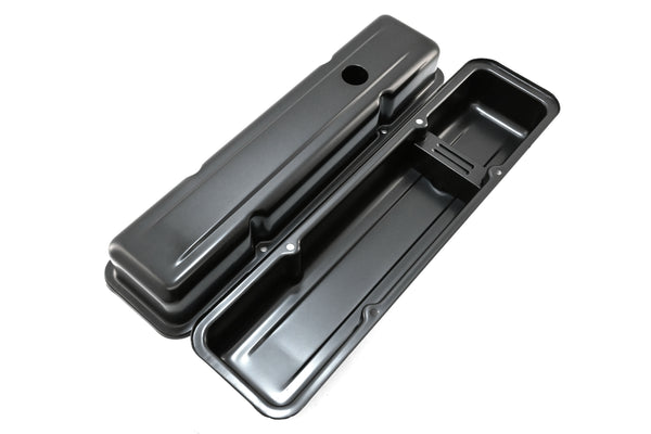 Steel Short Valve Covers – Fits 1958–86 Chevy SB 283-305-327-350-400 – Smooth – Black
