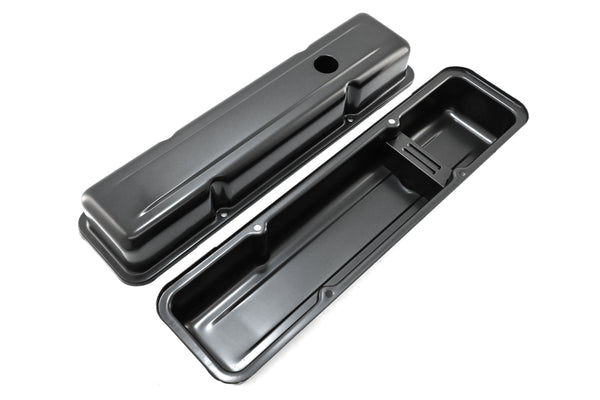Steel Short Valve Covers – Fits 1958–86 Chevy SB 283-305-327-350-400 – Smooth – Black