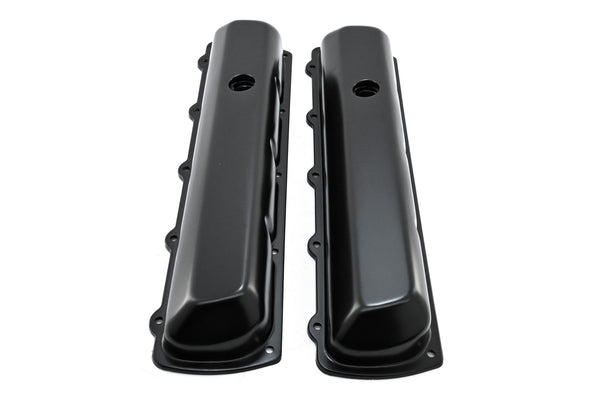 Steel Valve Covers – Fits 1964–1980 Oldsmobile 330‑350‑400‑425‑455 (Stock Height, 1 Push‑In Hole, Smooth Top) – Black Finish