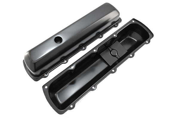 Tall Steel Valve Covers – Fits 1964–88 Oldsmobile 330, 350, 400, 425, 455 V8 Engines – Smooth Top- Black