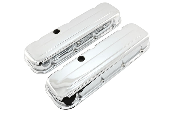 Steel Short Valve Covers – Fits 1965–95 Chevy BB 396-427-454-502 – 1 Hole – Chrome