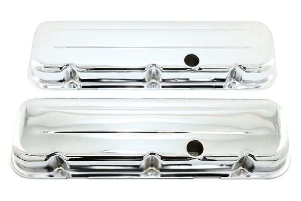 Steel Short Valve Covers – Fits 1965–95 Chevy BB 396-427-454-502 – 1 Hole – Chrome