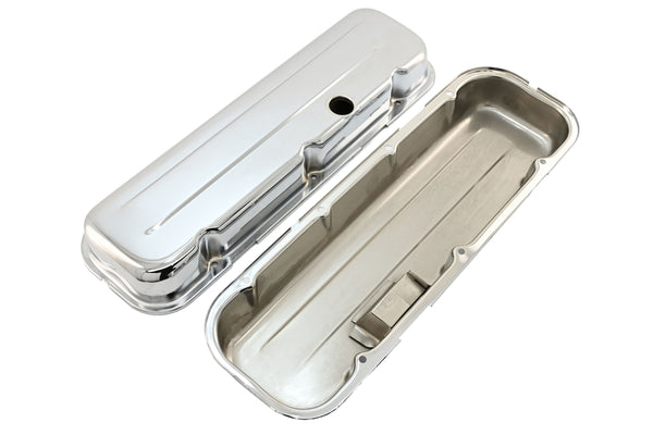 Steel Short Valve Covers – Fits 1965–95 Chevy BB 396-427-454-502 – 1 Hole – Chrome