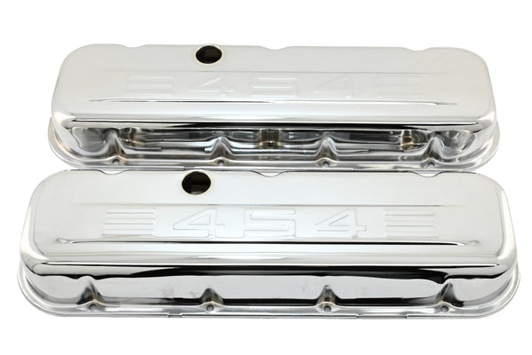 Steel Short Valve Covers Fits 1965–1995 Chevy BB 396‑427‑454‑502 – 454 Logo – Chrome