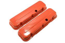 Steel Short Valve Covers – Fits 1965–95 Chevy BB 396-427-454-502 – 1 Hole – Orange