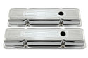 Steel Valve Covers for 1958–1986 Chevy Small Block 283-305-327-350 – Short Style – Stamped 350 Logo with Ball Mill – Chrome