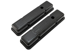 Steel Valve Covers for 1958–1986 Chevy Small Block 283-305-327-350 – Short Style – Stamped 350 Logo with Ball Mill – Black