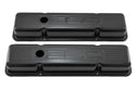Steel Valve Covers for 1958–1986 Chevy Small Block 283-305-327-350 – Short Style – Stamped 350 Logo with Ball Mill – Black