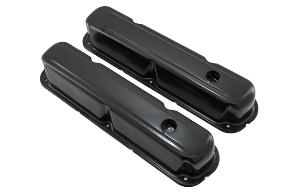 Steel Valve Covers Fits 1967–1989 Mopar SB 318-340-360 – Short Style – 1 Hole – Black