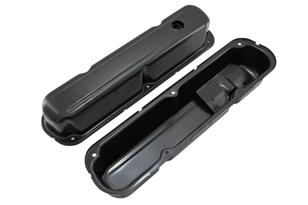 Steel Valve Covers Fits 1967–1989 Mopar SB 318-340-360 – Short Style – 1 Hole – Black
