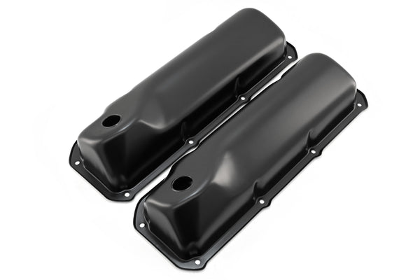 1969-82 FORD SMALL BLOCK 351C-351M-400M-BOSS 302 STEEL VALVE COVERS - BLACK V8 LOGO