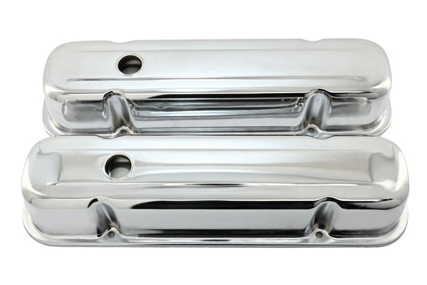 Steel Tall Valve Covers Fits 1959–1979 Pontiac V8 301‑455 – 1 Hole – Chrome