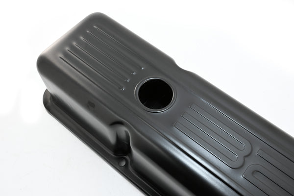 1958-86 CHEVY SMALL BLOCK 327 TALL STEEL VALVE COVERS - EDP BLACK W- 327 LOGO